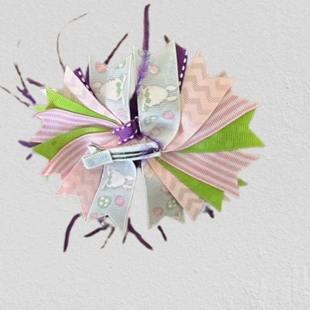 Purple Easter Feather Deluxe Bow  5B4540  Handmade Boutique